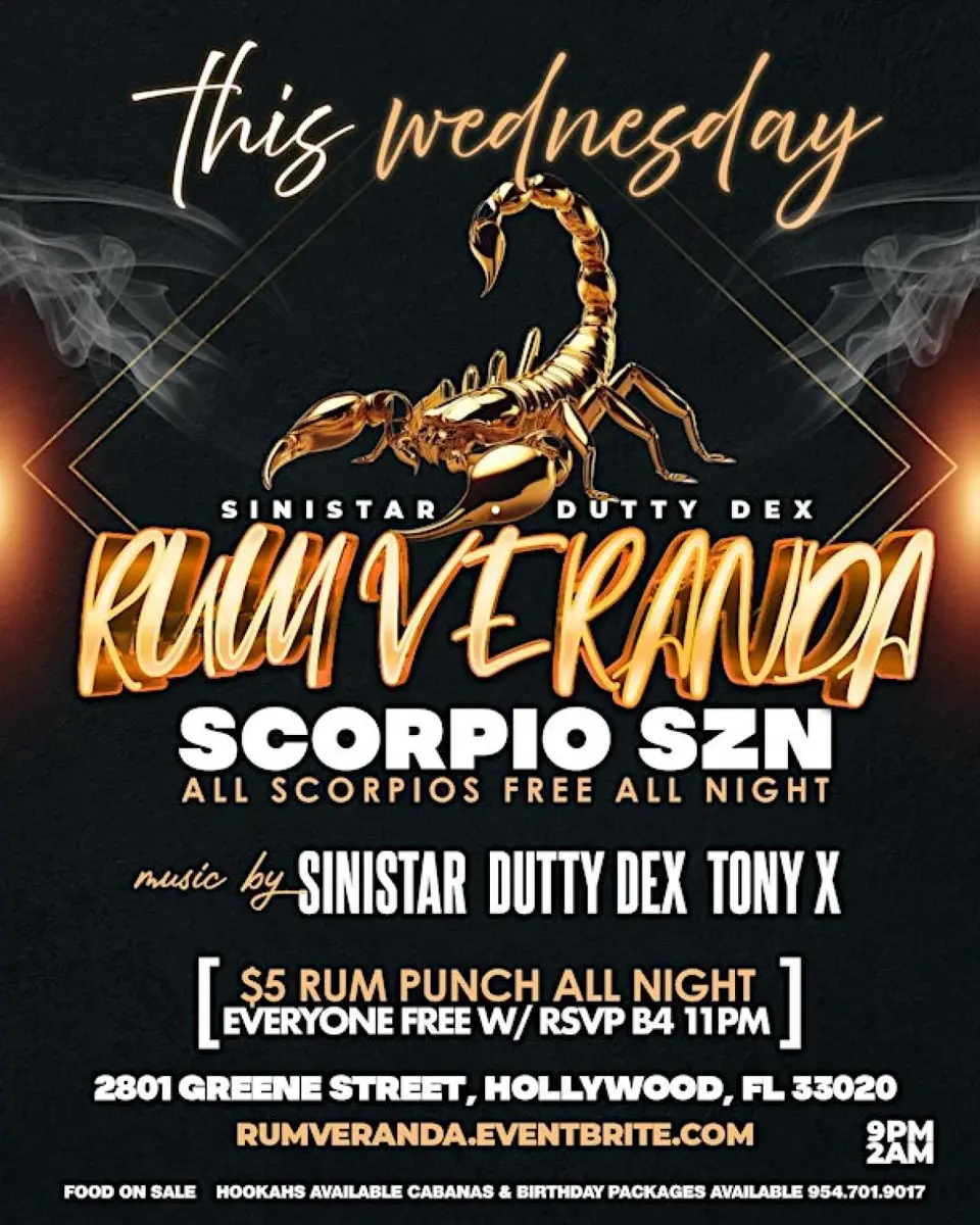 Rum Veranda - Scorpio Szn flyer or graphic.
