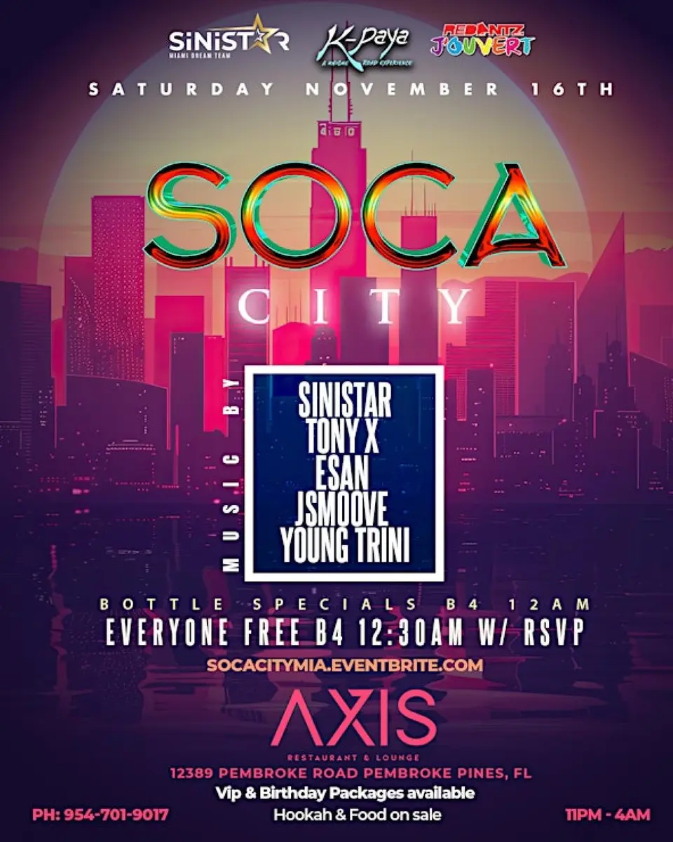 Soca City - 100% SOCA flyer or graphic.