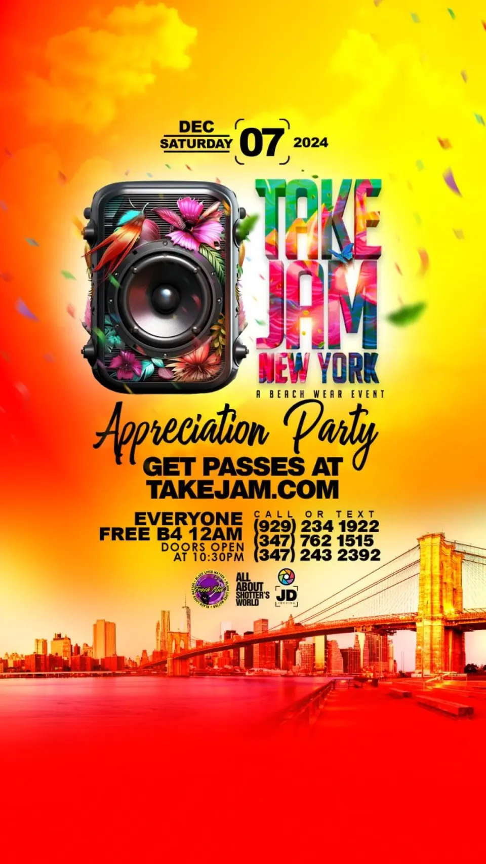 Takejam Appreciation Party flyer or graphic.