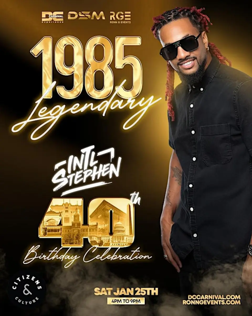 1985 Legendary :: Int'l Stephen's 40th Birthday Bash! flyer or graphic.