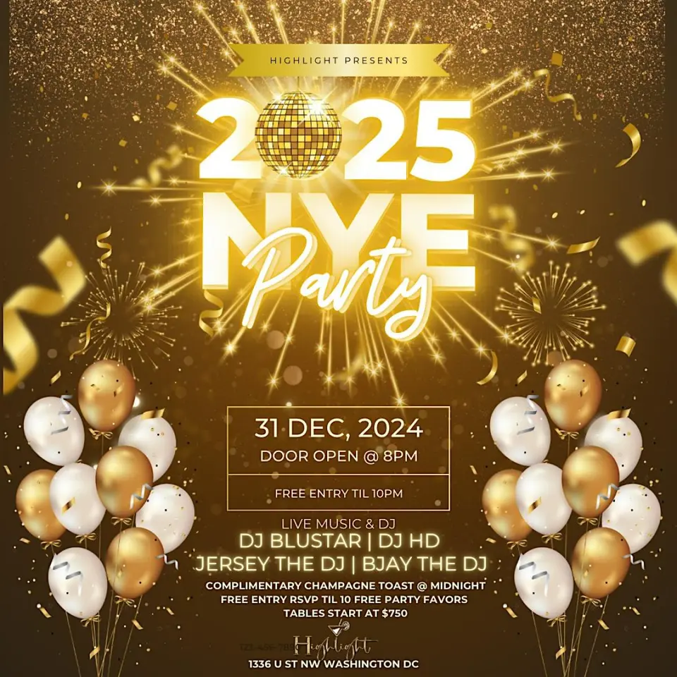 Highlight NYE Party flyer or graphic.