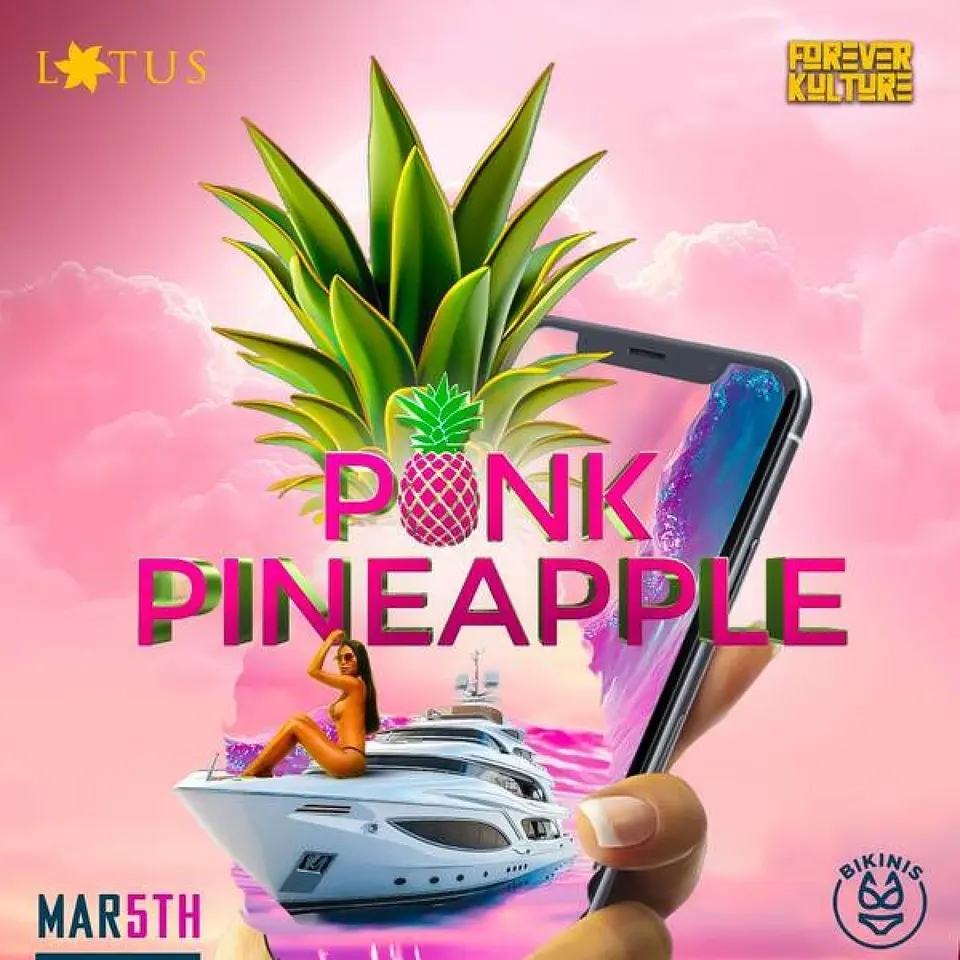 Pink Pineapple flyer or graphic.