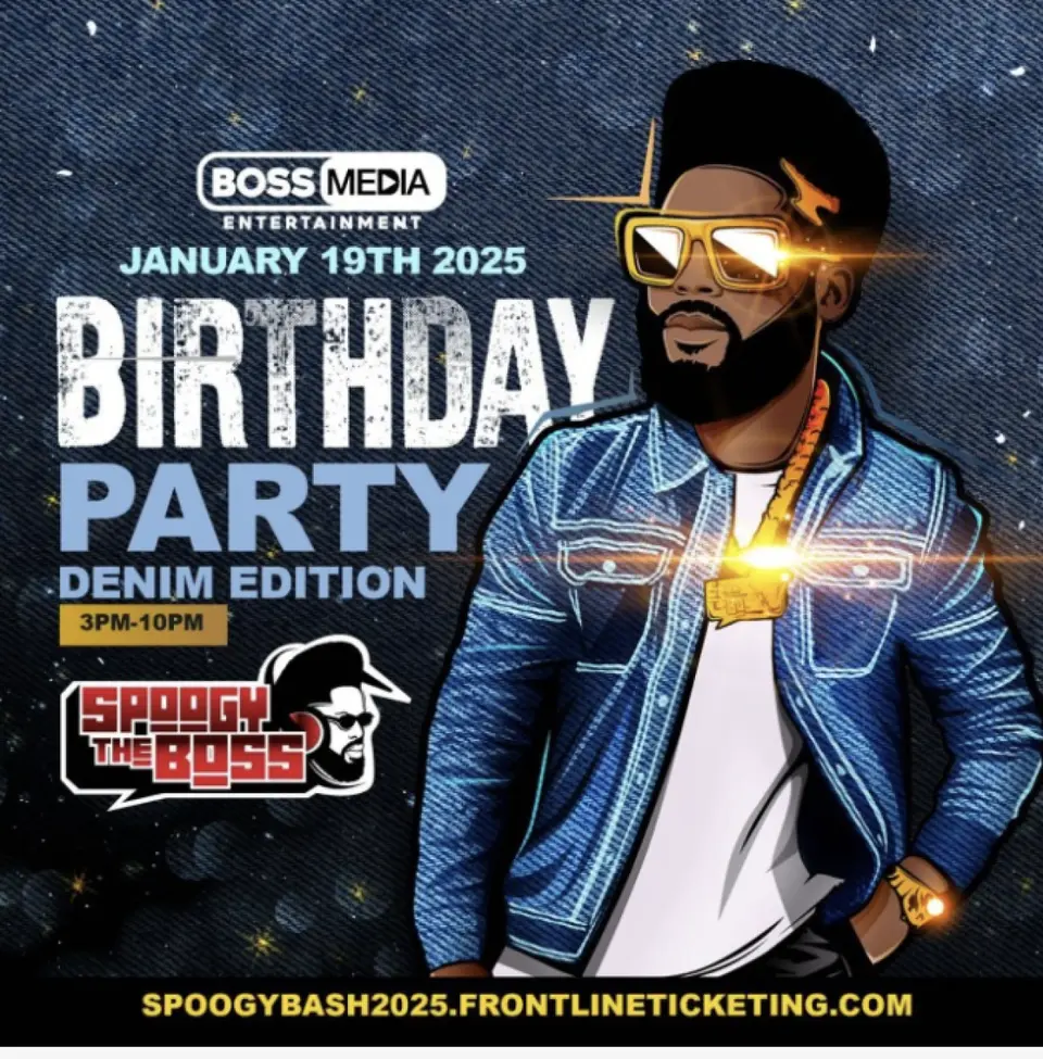 Spoogy The Boss Birthday Bash flyer or graphic.