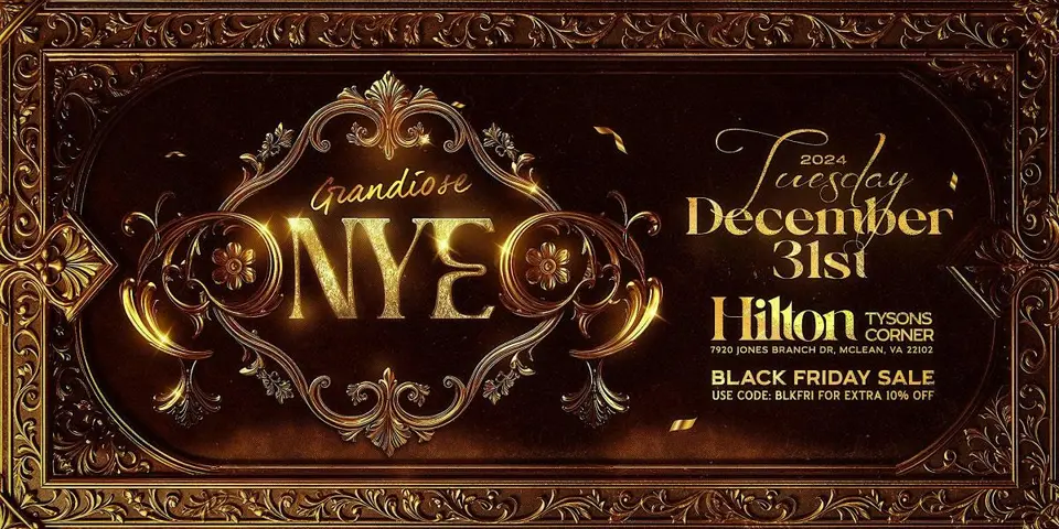 The Grandiose New Years Eve Gala flyer or graphic.