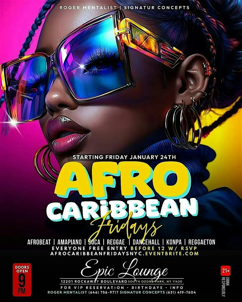 Afro Caribbean Fridays flyer or graphic.