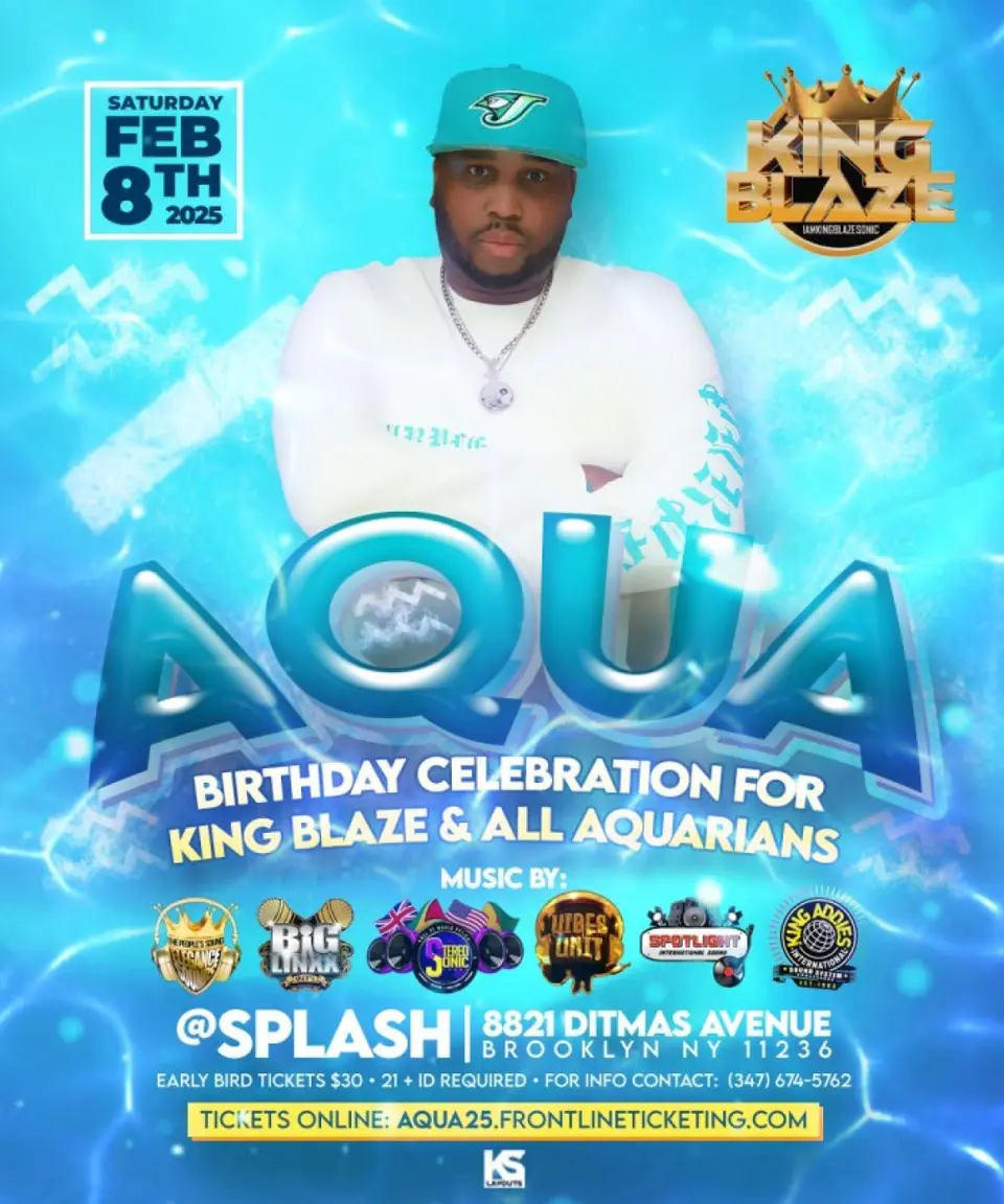 Aqua flyer or graphic.
