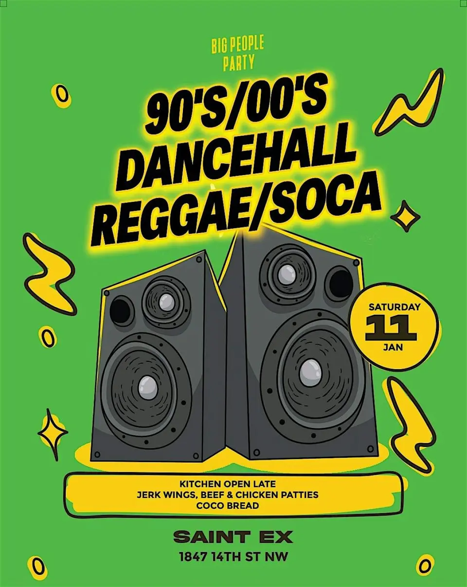 Big People Party: 90’s/00’s Dancehall, Reggae, & Soca Bashment flyer or graphic.