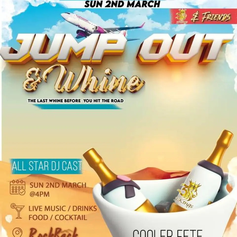 Jump Out & Whine flyer or graphic.