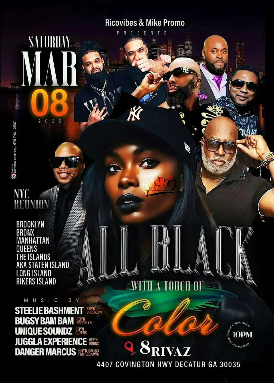 All Black with A Touch of Color flyer or graphic.