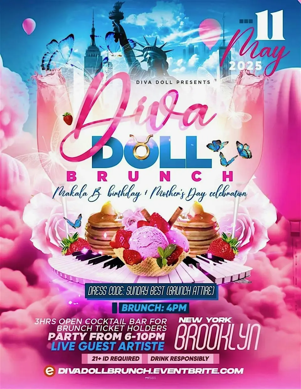 Diva Doll Birthday Brunch flyer or graphic.