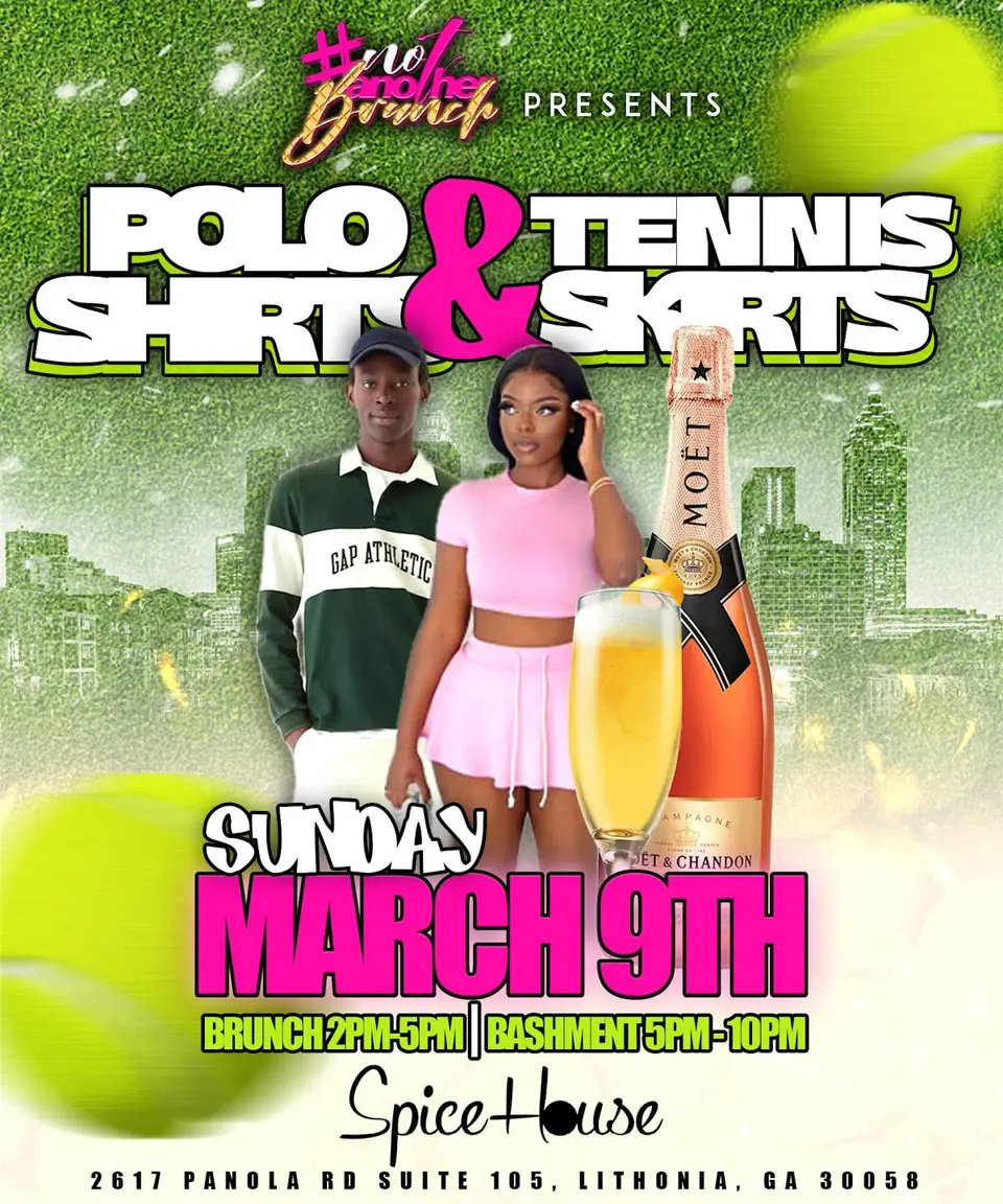 Polo Shirts And Tennis Skirts flyer or graphic.