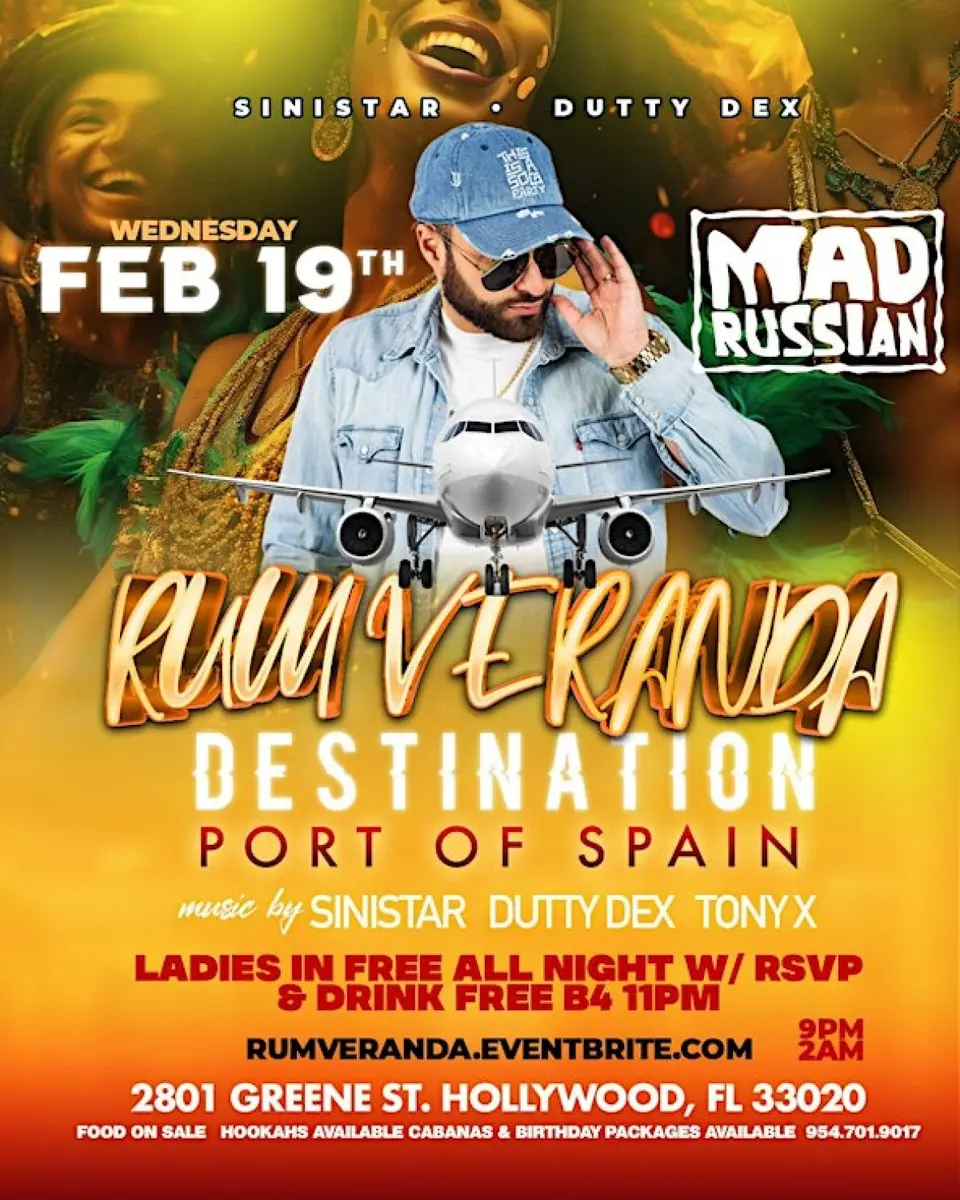 Rum Veranda - Destination Port of Spain flyer or graphic.