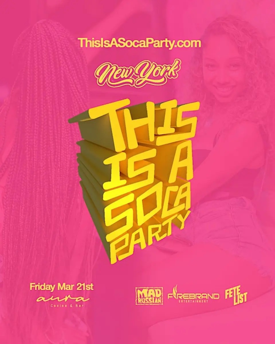 This is a SOCA Party - NYC March flyer or graphic.