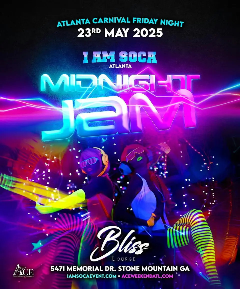 I Am Soca ATL - Midnight Jam flyer or graphic.