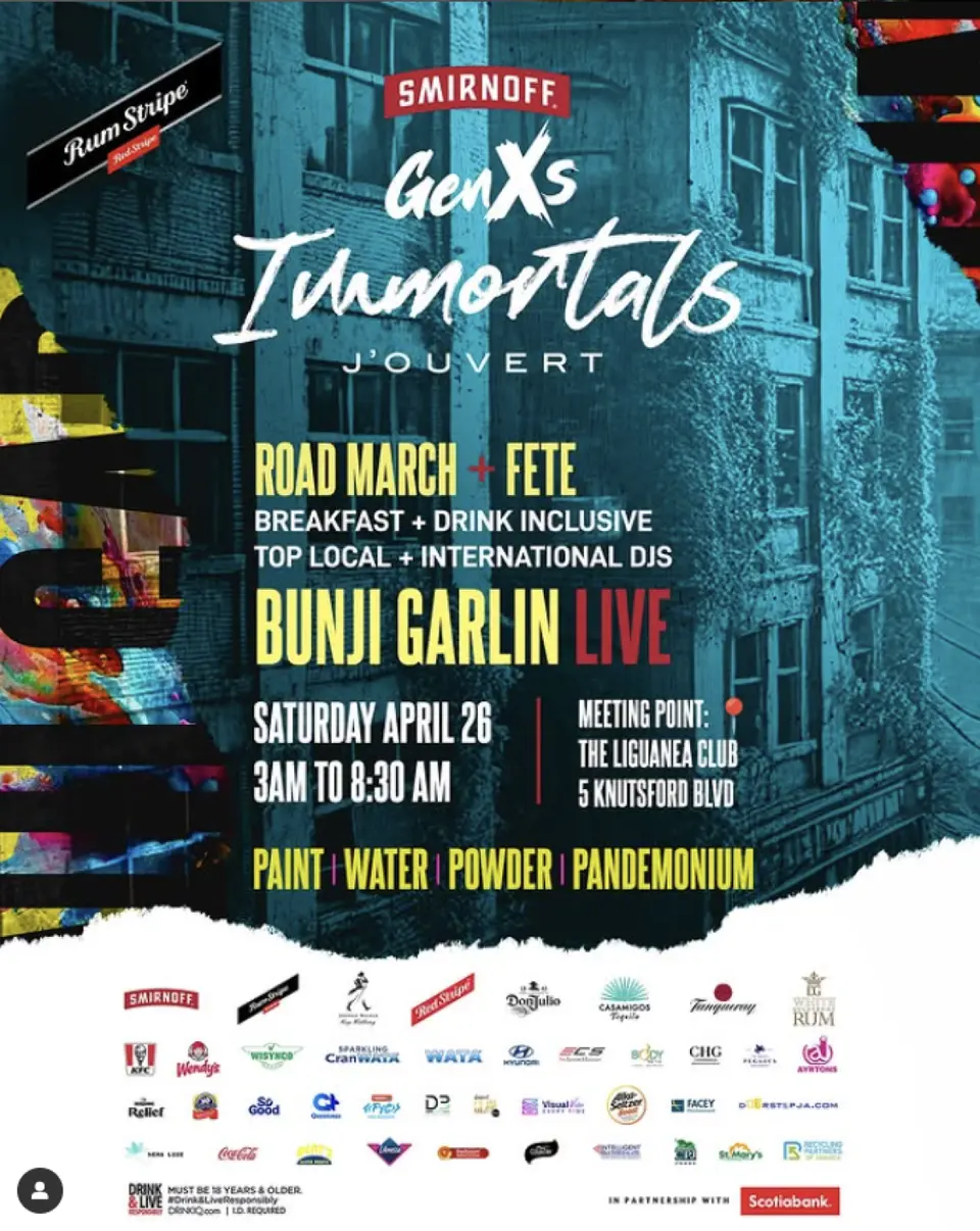 Immortals Jouvert flyer or graphic.
