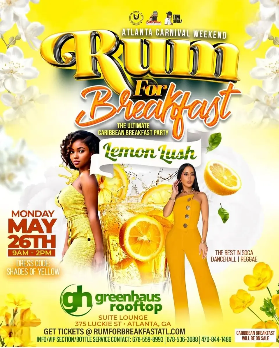 Rum for Breakfast- Lemon Lush flyer or graphic.