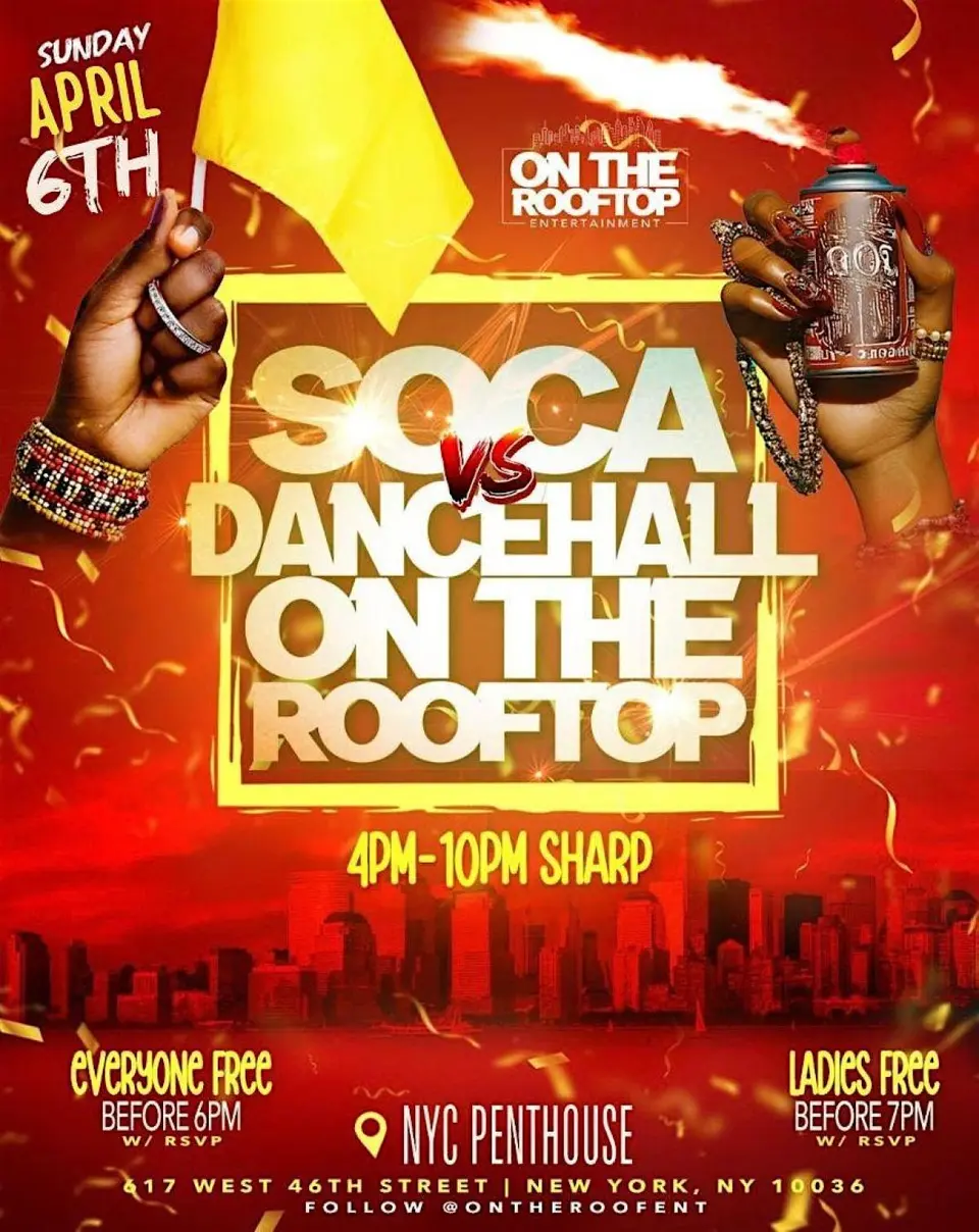 Soca VS Dancehall On The Roof flyer or graphic.
