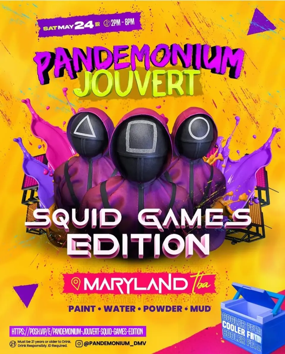 Pandemonium Jouvert Squid Games Edition flyer or graphic.