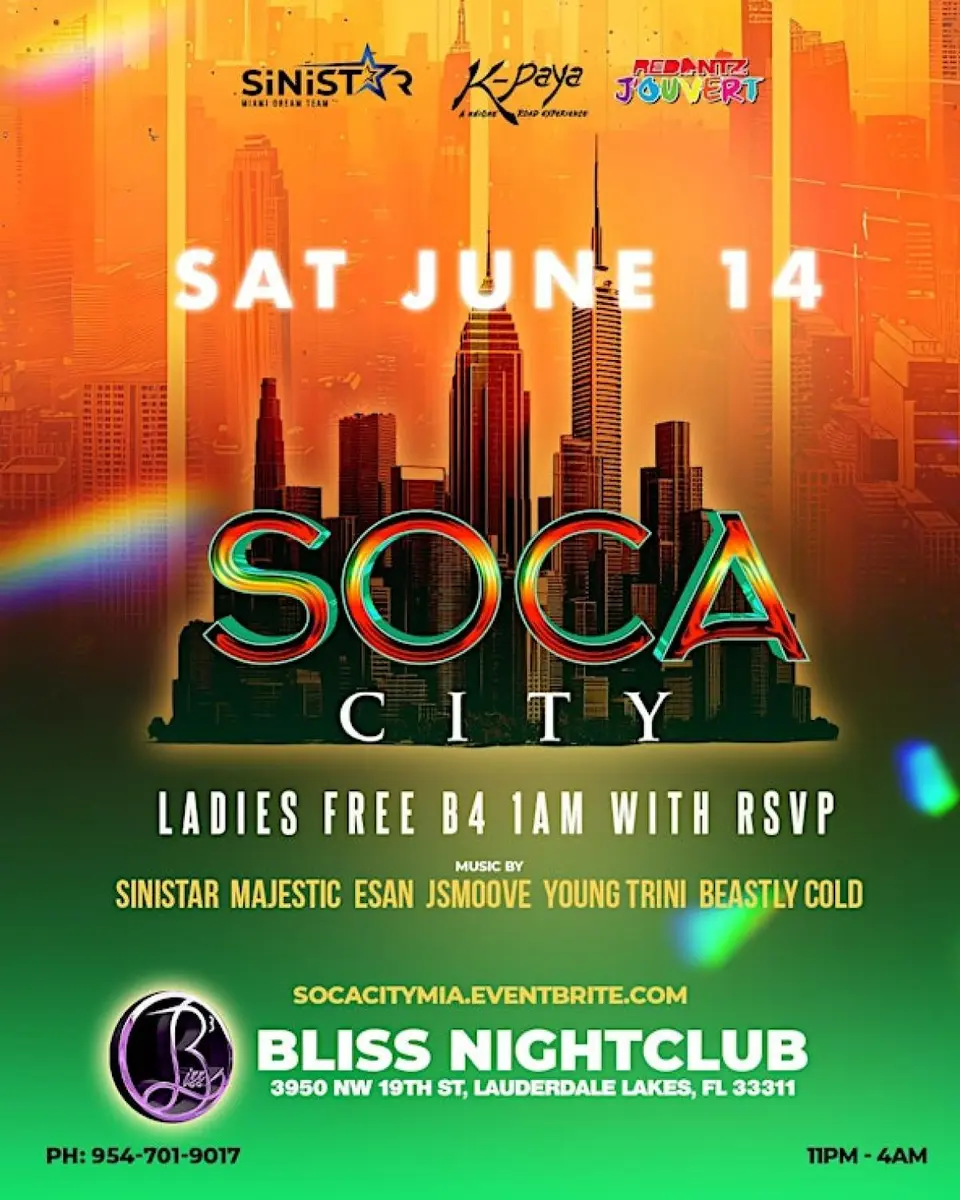 Soca City - 100% SOCA flyer or graphic.