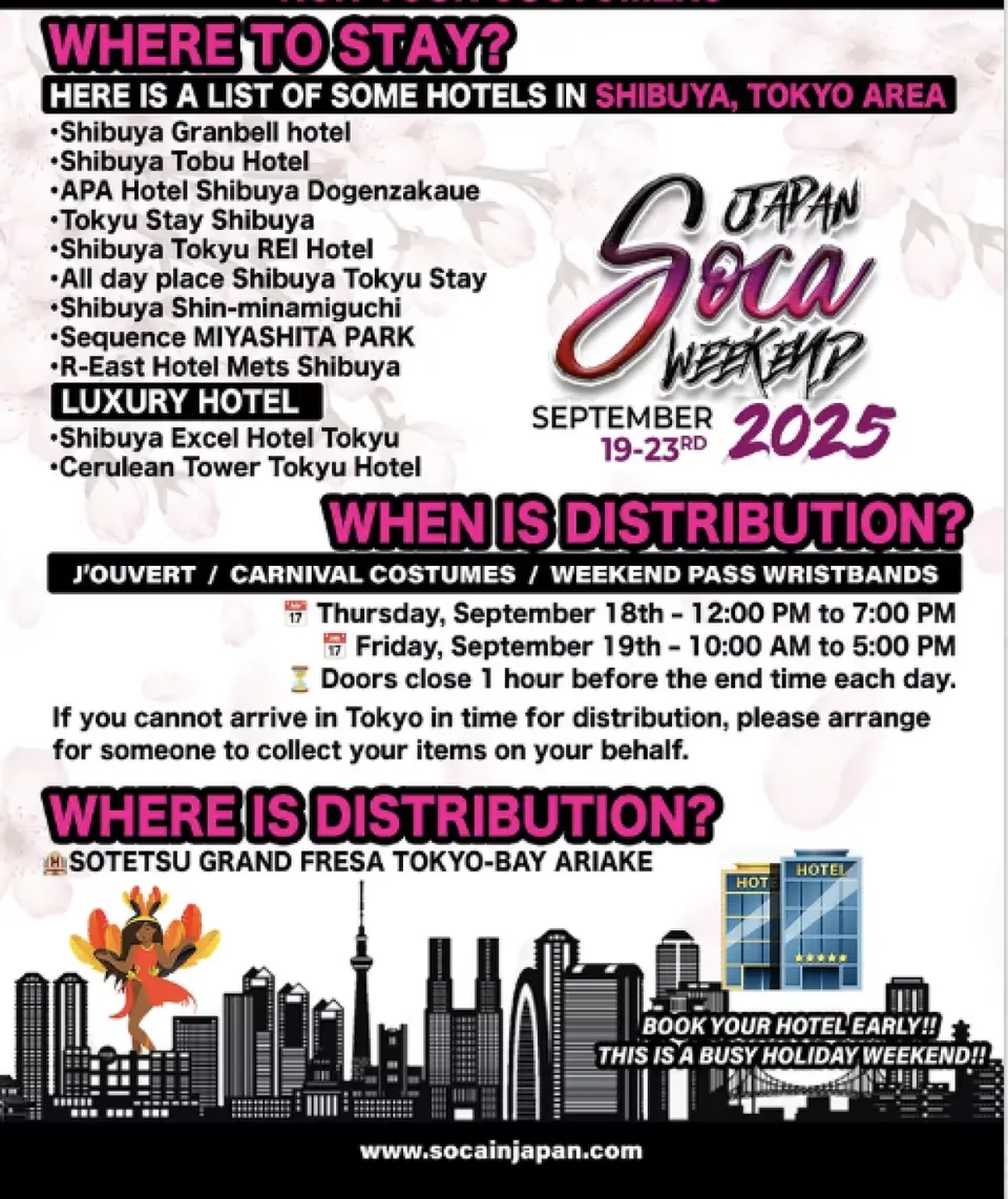Soca In Japan flyer or graphic.