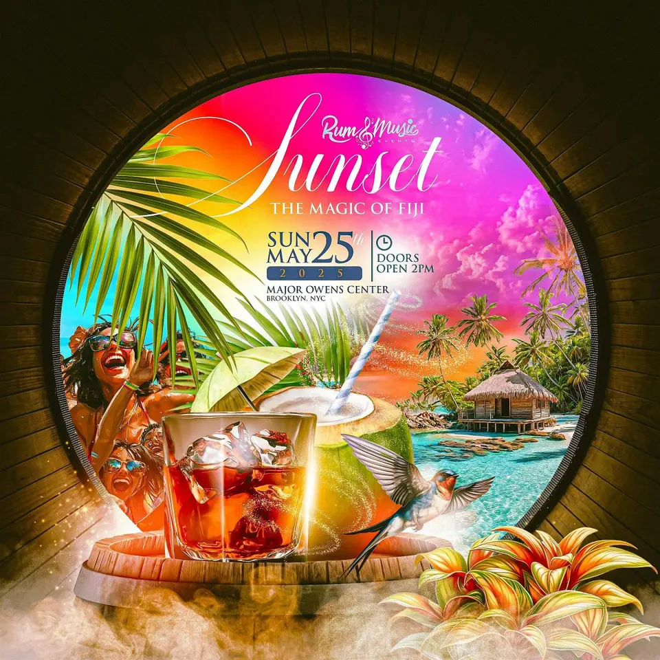 Sunset "The Magic of Fiji" flyer or graphic.