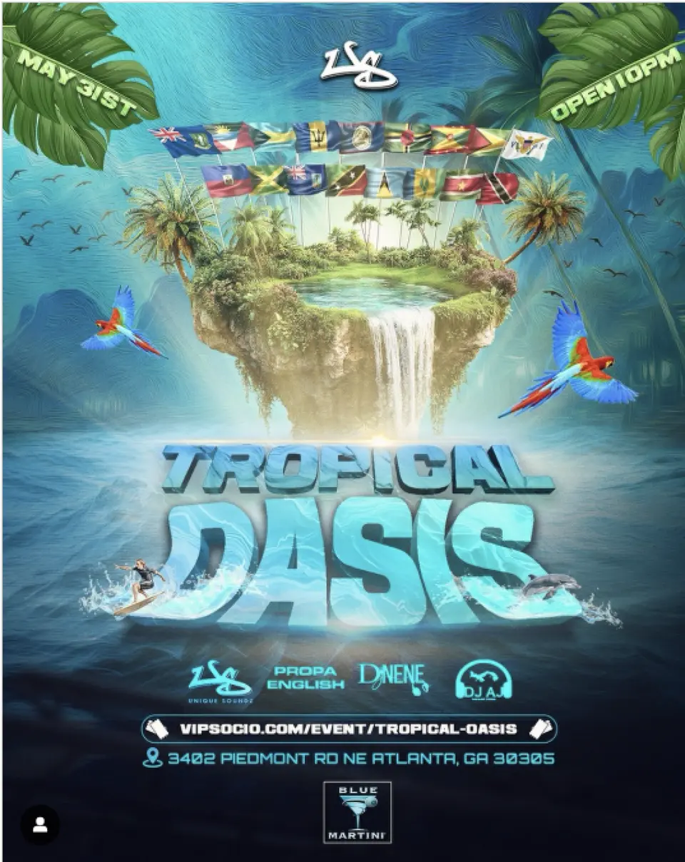 Tropical Oasis flyer or graphic.