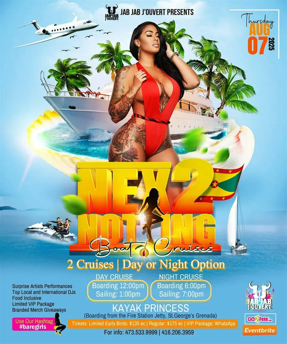Nex 2 Nothing Boat Cruises flyer or graphic.