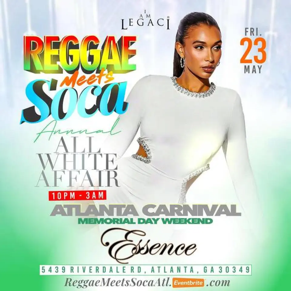 Reggae Meets Soca: All White Party flyer or graphic.