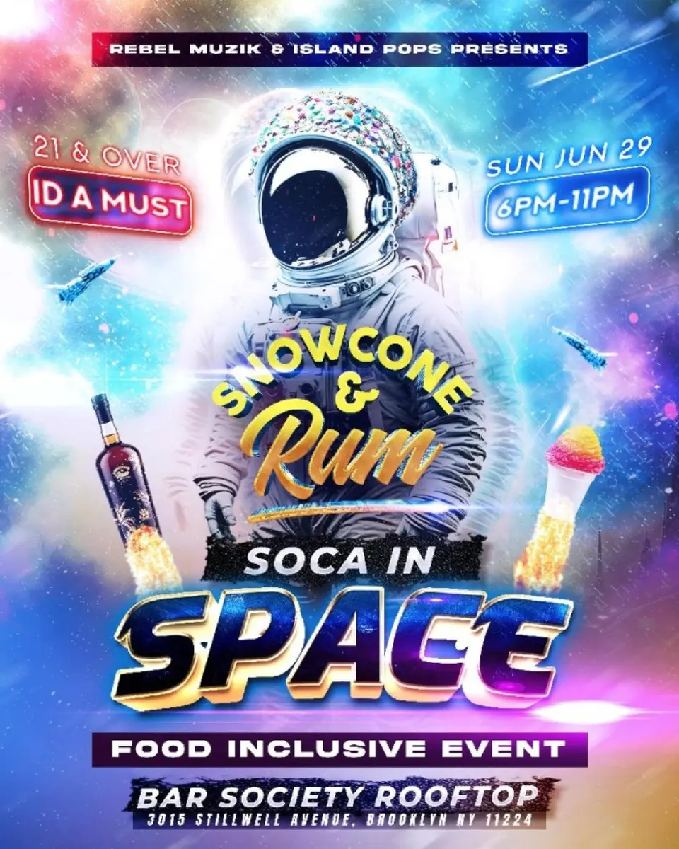 Snowcone & Rum - Soca In Space flyer or graphic.
