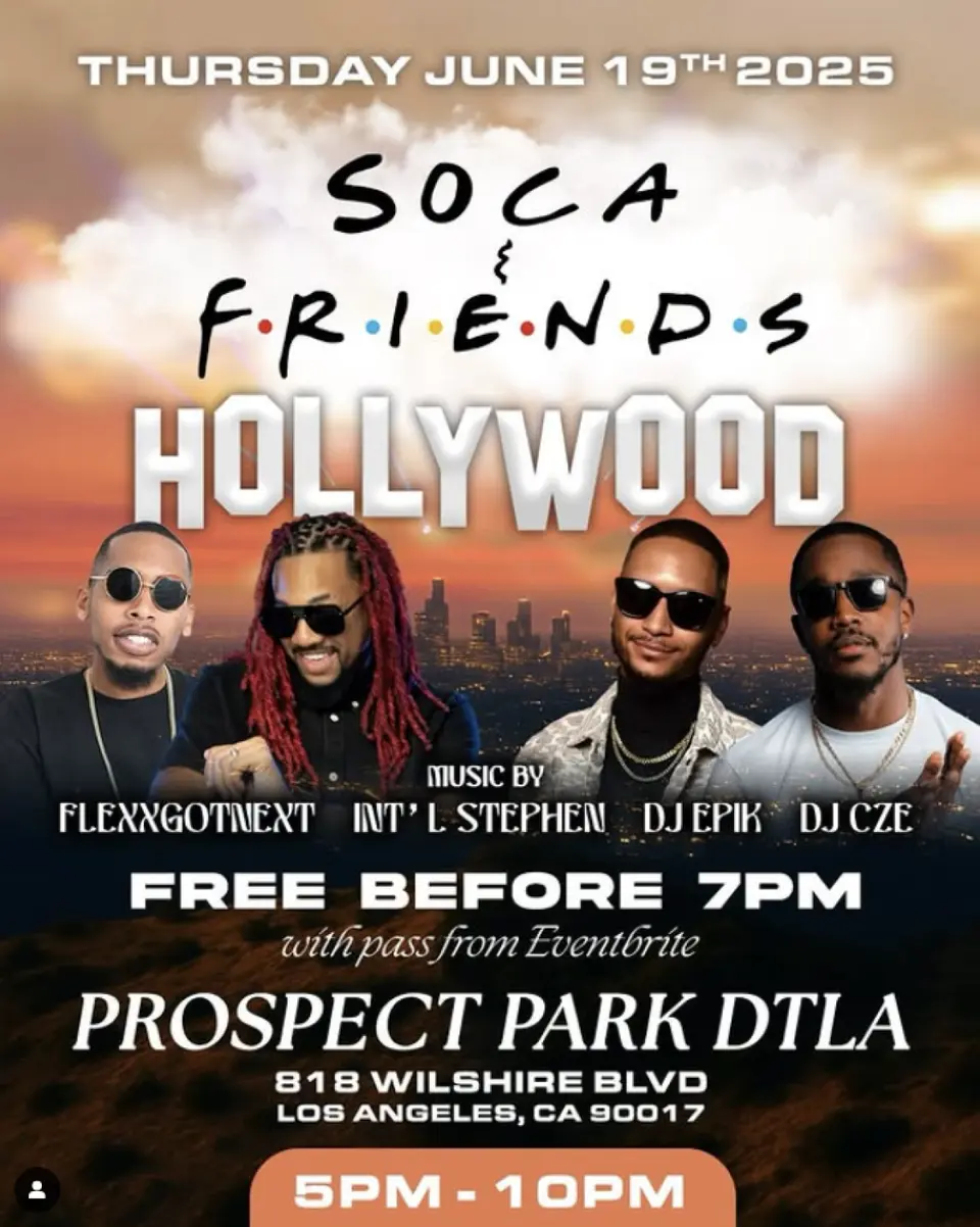 Soca & Friends: HOLLYWOOD flyer or graphic.