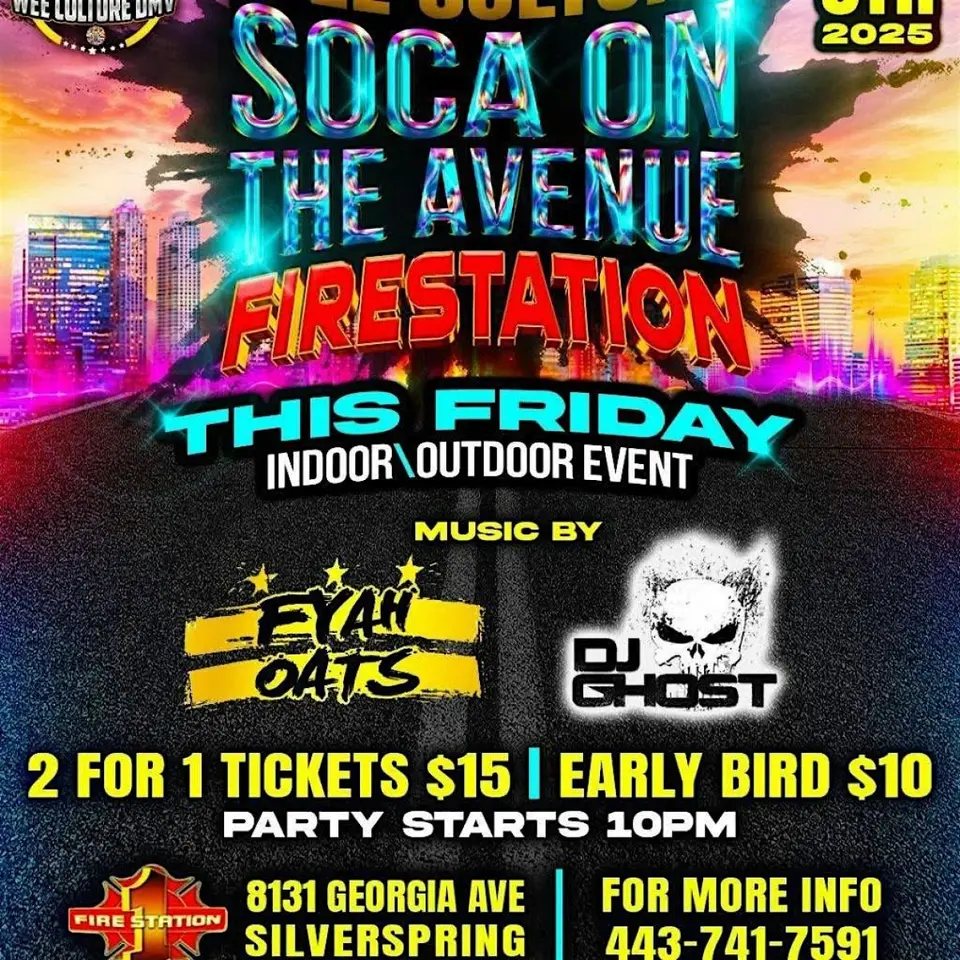 Soca on the Avenue flyer or graphic.