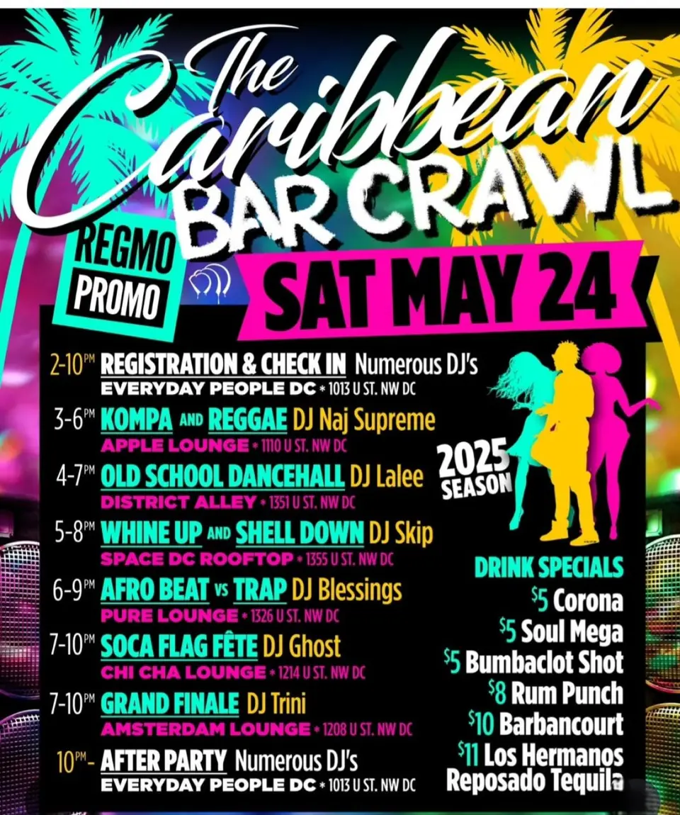 The Caribbean Bar Crawl flyer or graphic.