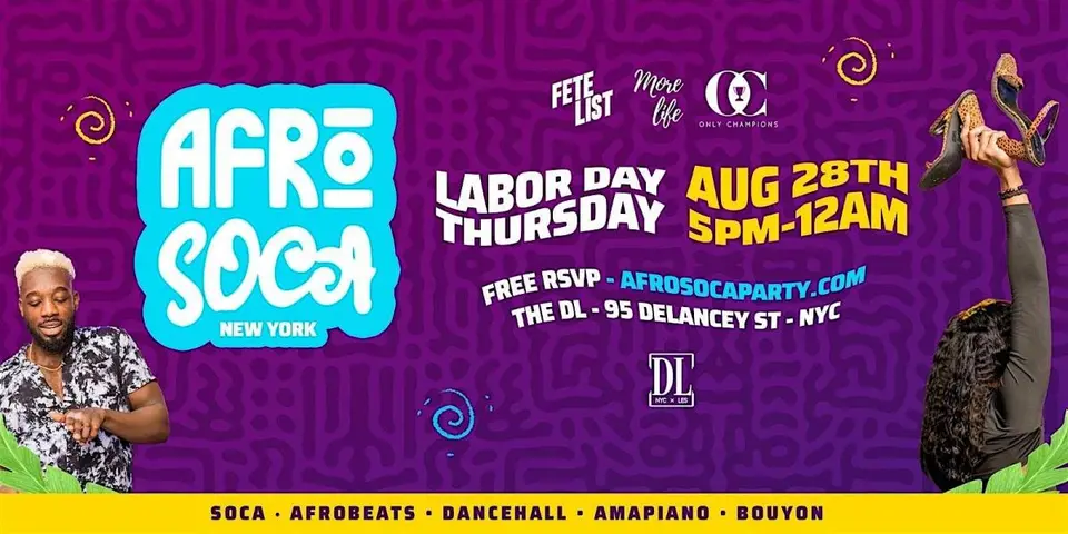 AFRO SOCA : Labor Day Thursday flyer or graphic.