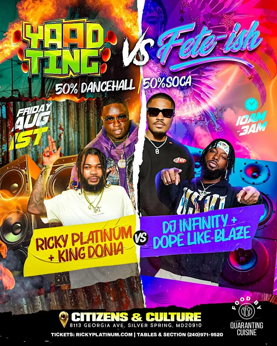 Dancehall Yaad Ting Vs Soca Feteish flyer or graphic.