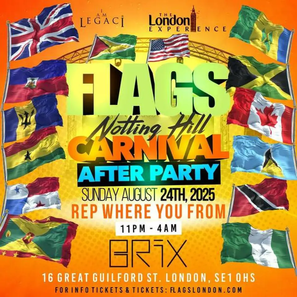 Flags: Notting Hill Carnival After Party flyer or graphic.