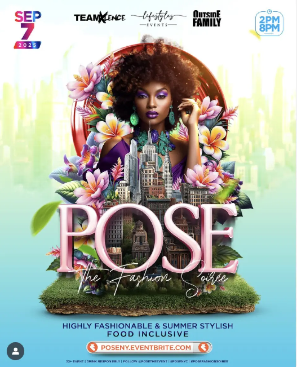 Pose 'The Fashion Soiree' flyer or graphic.