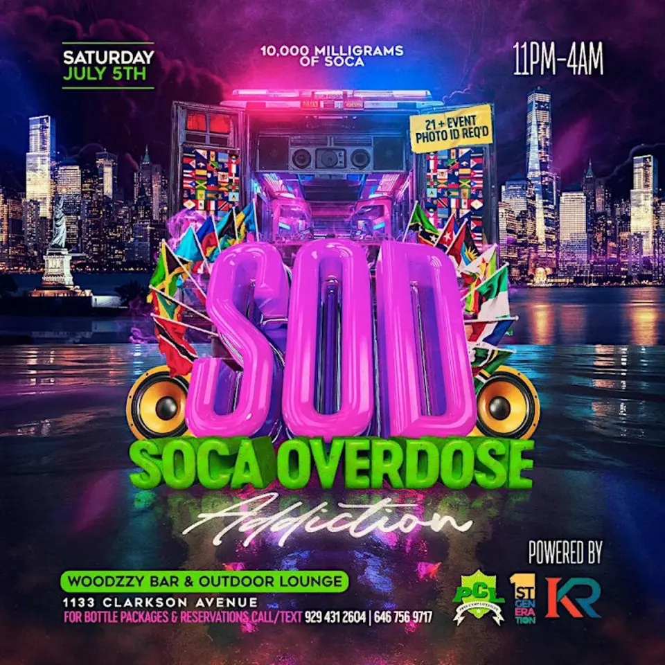 Soca Overdose Addicton flyer or graphic.