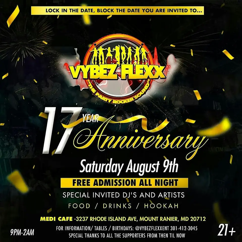 Vybez Flexx 17th Year Anniversary flyer or graphic.