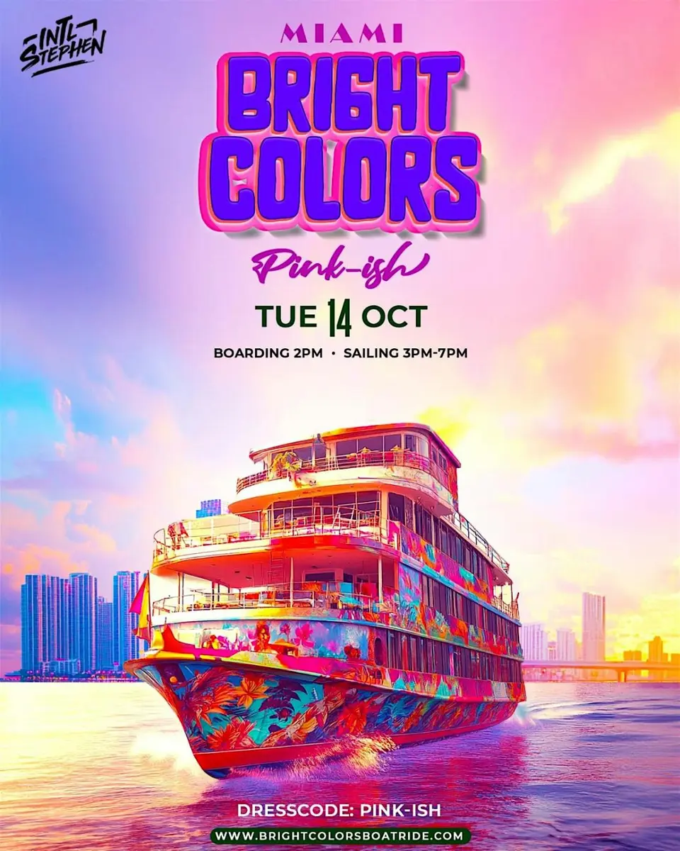 Bright Colors Boatride "Pink-ish" flyer or graphic.