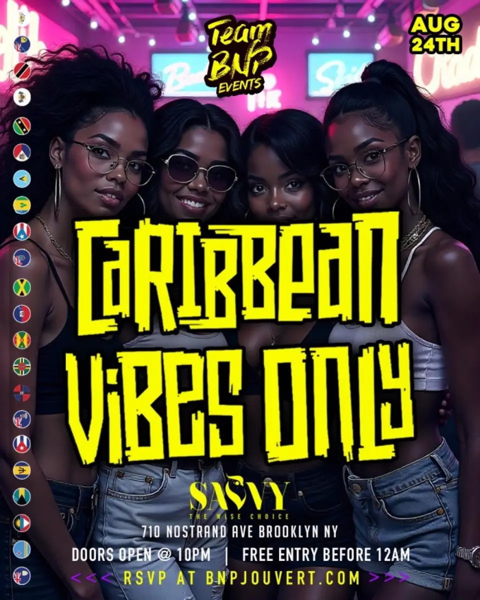 Caribbean Vibes Only - August flyer or graphic.