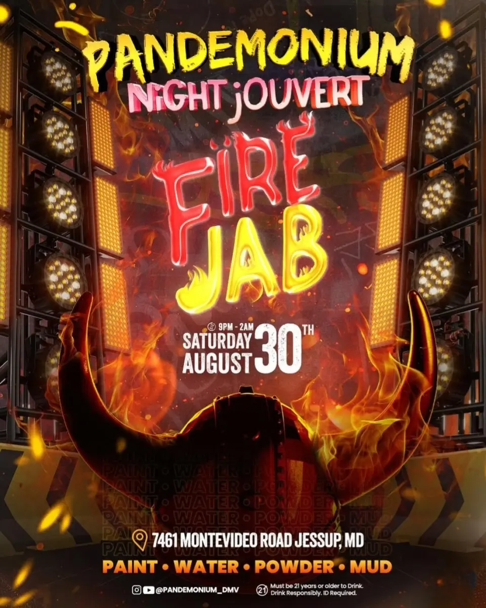 Pandemonium Night Jouvert Fire Jab flyer or graphic.