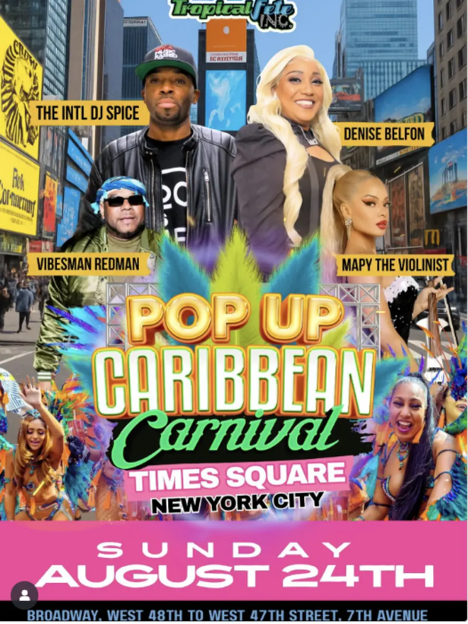 Tropicalfete’s Caribbean Pop Up Carnival flyer or graphic.