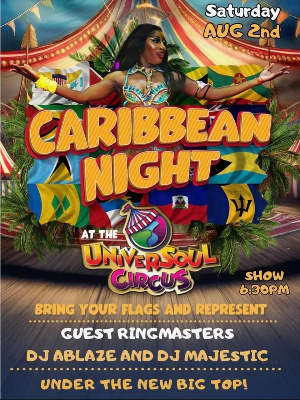 Universoul Circus Caribbean Night flyer or graphic.