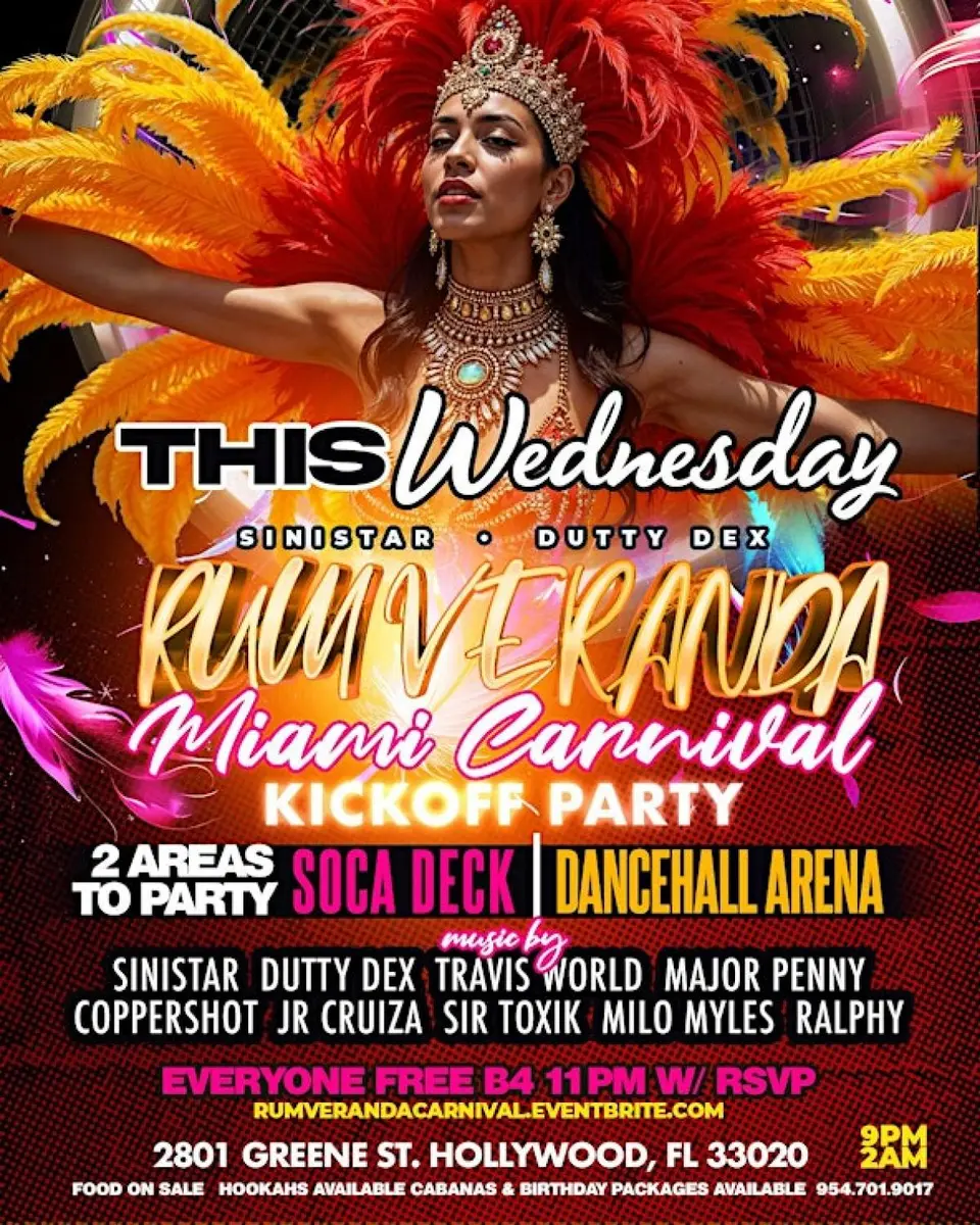 Rum Veranda - Miami Carnival Kick Off flyer or graphic.