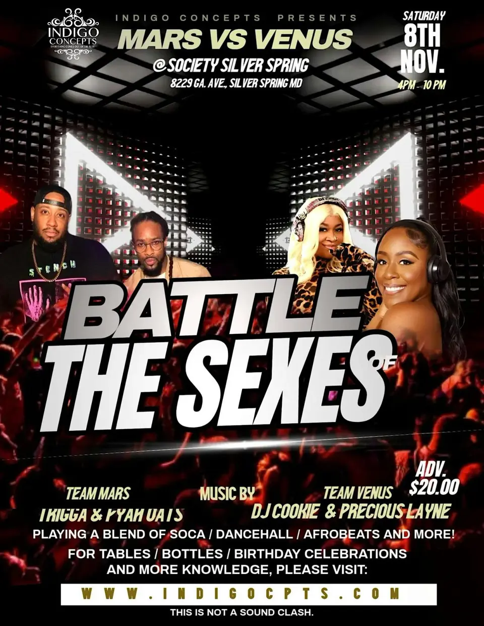 Battle of the Sexes - Mars versus Venus flyer or graphic.