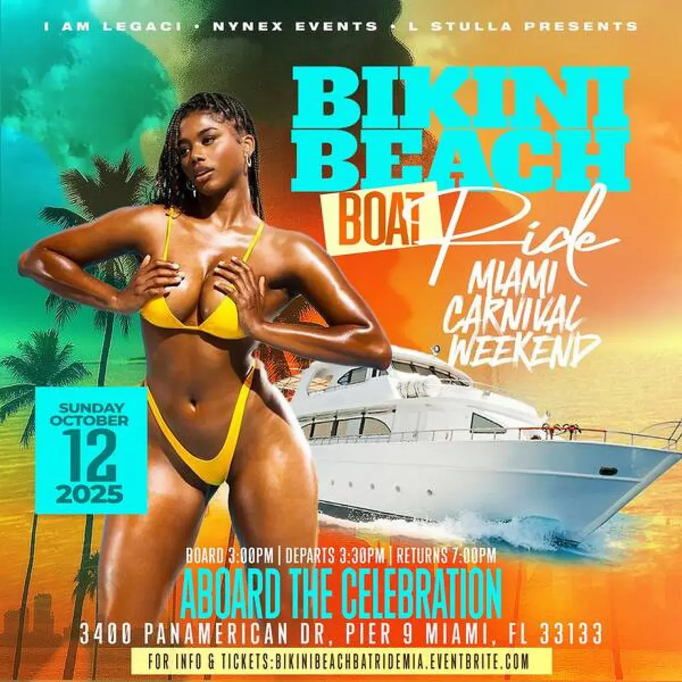 Bikini Beach Boat Ride flyer or graphic.