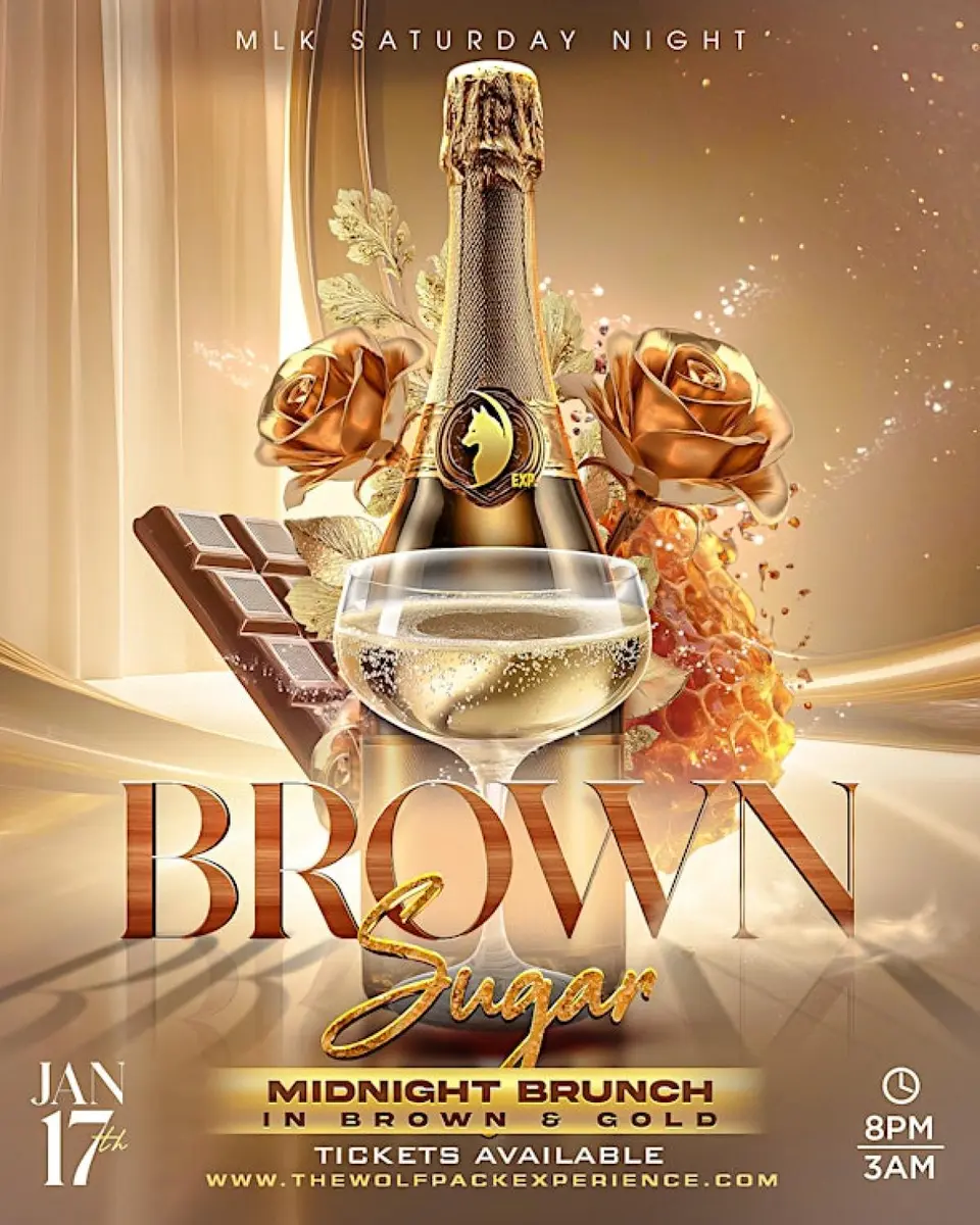 Brown Sugar: Midnight Brunch Party in Brown & Gold flyer or graphic.