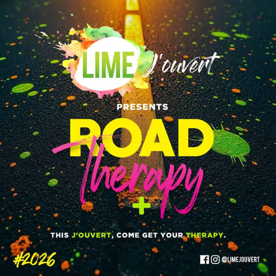 Lime J'ouvert - Road Therapy flyer or graphic.