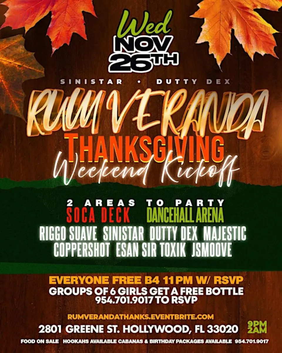 Rum Veranda - Thanksgiving Eve flyer or graphic.