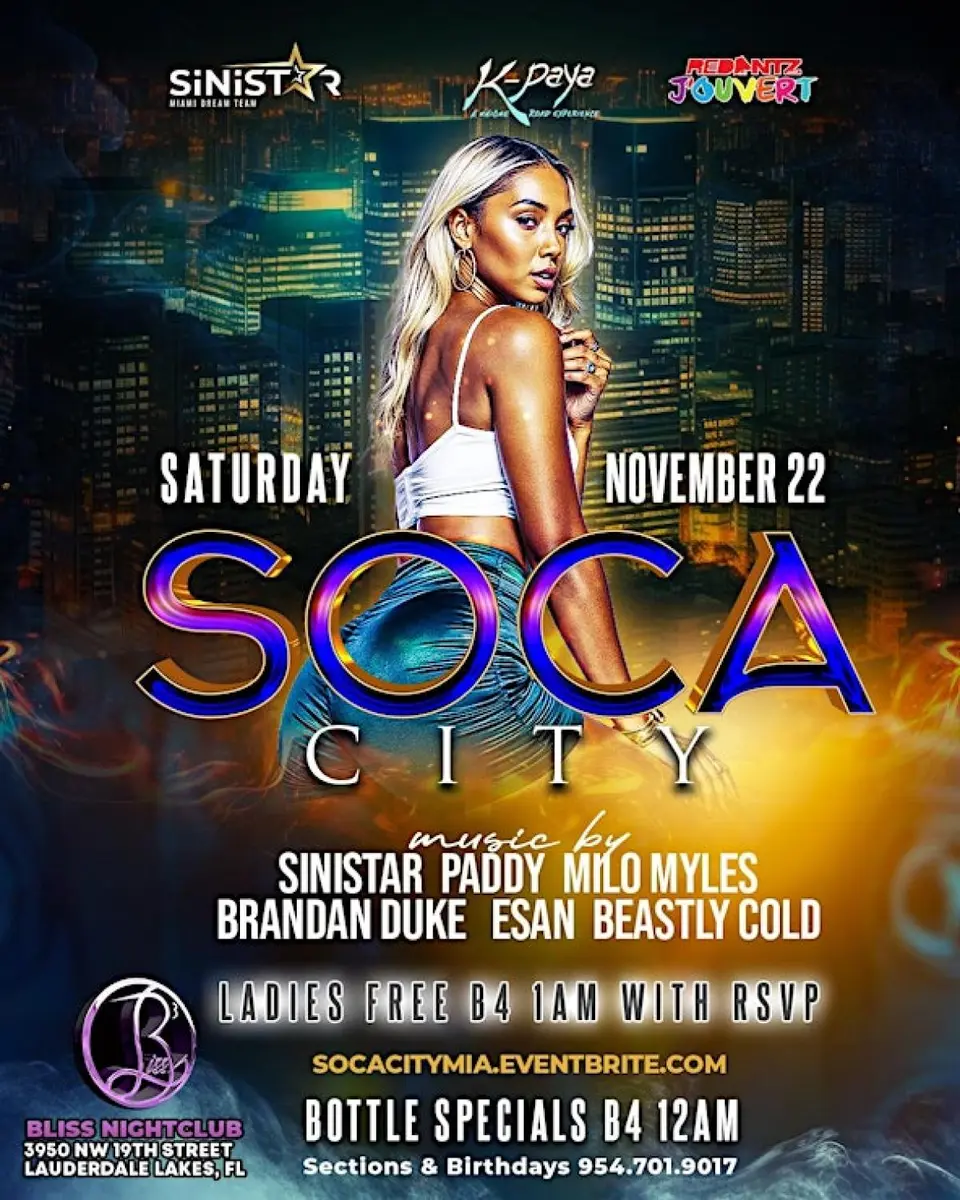 Soca City  flyer or graphic.